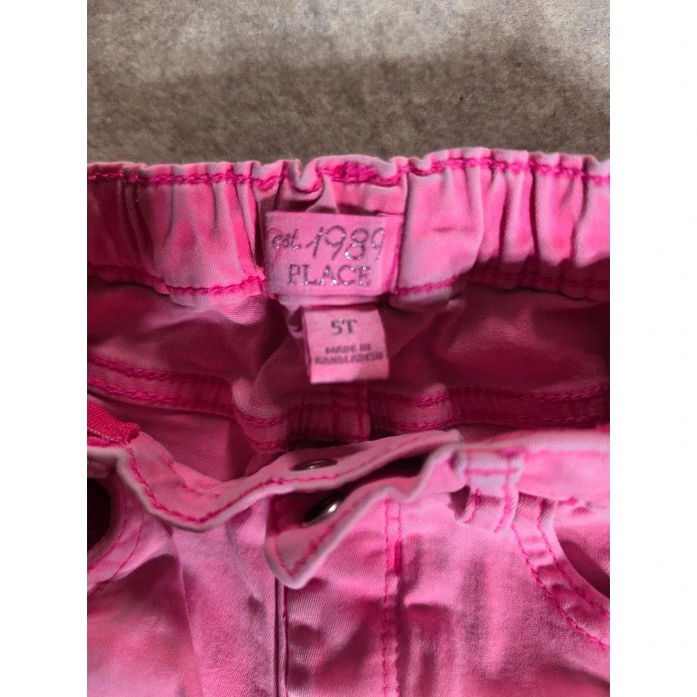 The Childrens Place Girls Pink Denim Shorts Elastic Waist Size 5T Rolled Cuffs
